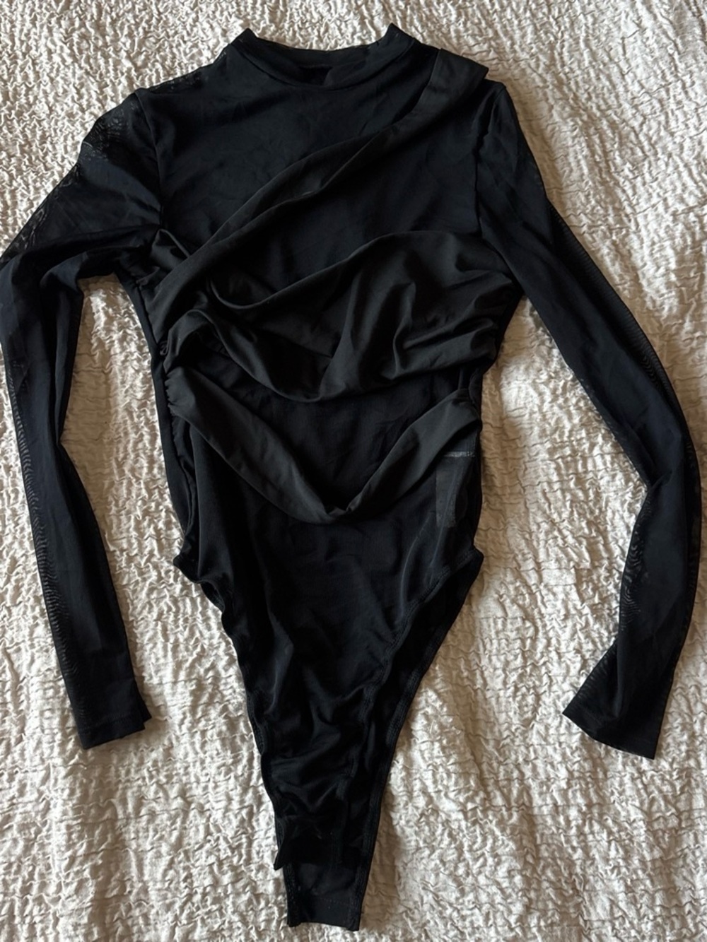 SHEIN Black Long Sleeve Draped Bodysuit